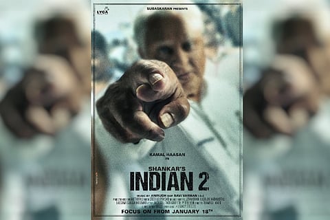 Kamal Haasan seen as an old man in the poster of Indian 2. 