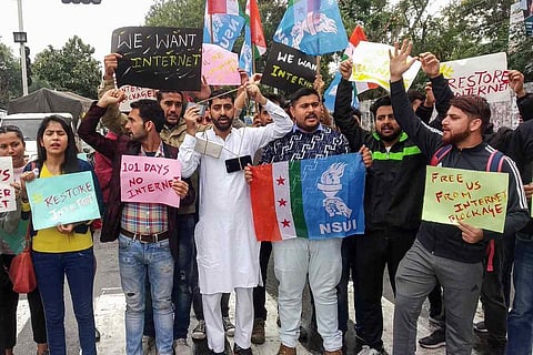 Students protesting internet shutdown in Jammu in 2019