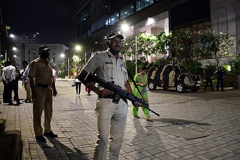 Security personnel at the site of the blast