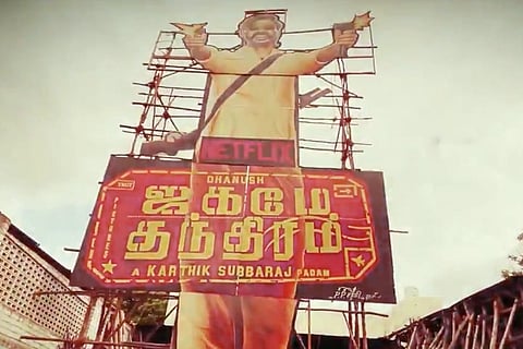 Cutout of Dhanush from Jagame Thandhiram