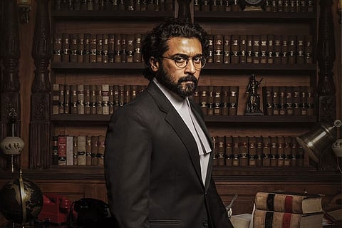 Suriya as a lawyer in the poster of Jai Bhim 