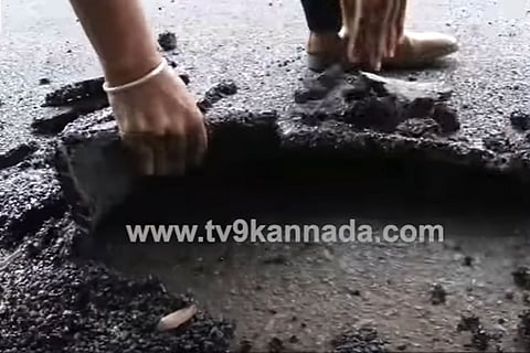 Bengaluru's newly-laid Jnanabharti main road, fixed at a cost of Rs 6 crore, easily peeling off like paint.