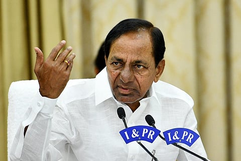 File photo of Telangana Chief Minister KCR addressing a press meet