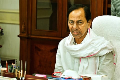 Telangana Chief Minister K Chandrasekhar Rao seen addressing a gathering