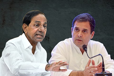 Collage of Telangana Chief Minister KCR and Congress leader Rahul Gandhi