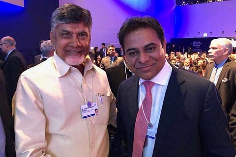 Foreign bonhomie: AP CM Chandrababu Naidu and Telangana IT Min KTR at WEF