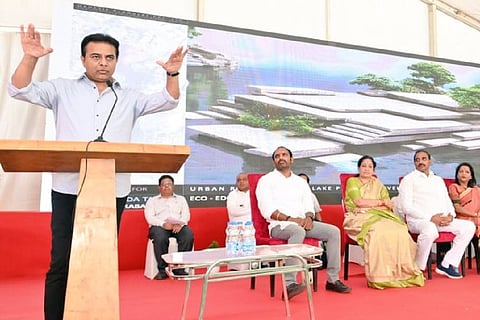 Minister KT Rama Rao speaking on a stage