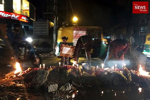 Residents declare pothole-riddled Bengaluru road dead, perform last rites