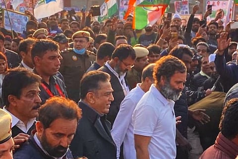 Kamal Haasan and Rahul Gandhi at New Delhi Bharat Jodo Yatra