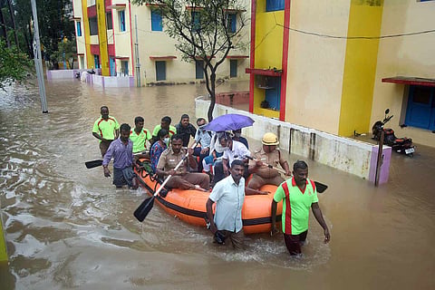 People rescued by boat in Kanyakumari floods
