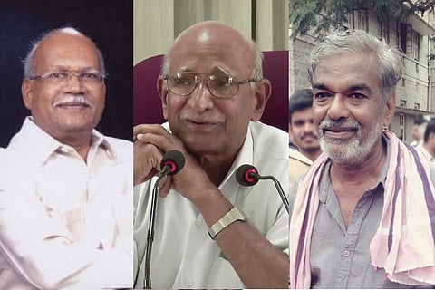 (L-R) Hampa Nagarajaiah, Dr G Ramakrishna and Devanur Mahadeva