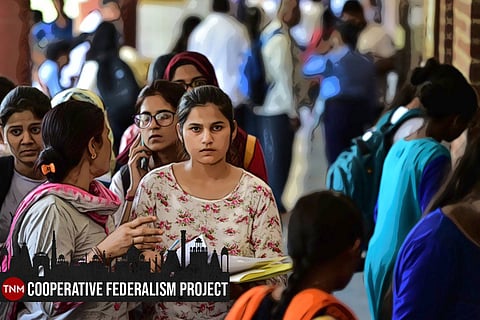 College students in a crowded college corridor