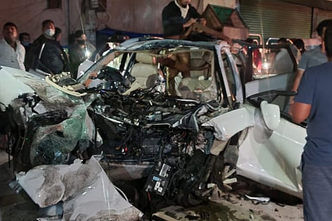 Mangled wreckage of the Audi carrying seven people who were killed in Koramangala accident