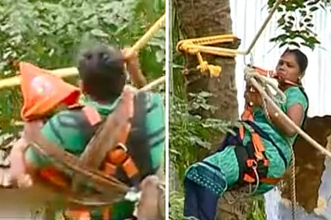 Video: Pregnant woman and child zip-line across Kerala river in dramatic rescue