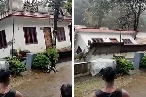 Kerala Rains: A house in Kottayam's Mundayakam tilts and collapses into the gushing river. 