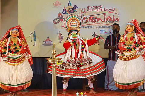 Students performing Kathakali at the 61st Kerala School Kalolsavam