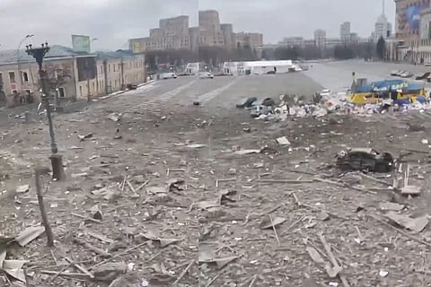 Debris after shelling in Kharkiv, Ukraine 