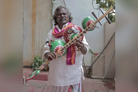 Kinnera Mogulaiah with indigenous musical instrument Kinnera