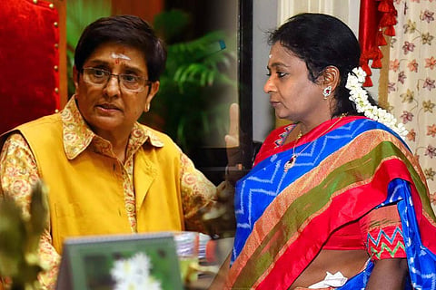 A collage of Kiran Bedi and Tamilisai Soundararajan. 