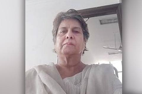 Kitty Kumaramangalam wears a grey salwar