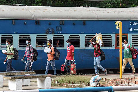 Migrants workers boarding the special shramik train