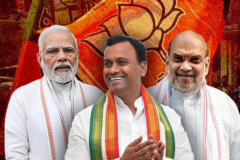 Prime Minister Narendra Modi, Telangana Congress MLA Komatireddy Rajagopal Reddy and Amit Shah