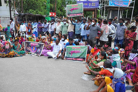 People in Koppole village protesting police negligence in case of Dalit girl's murder