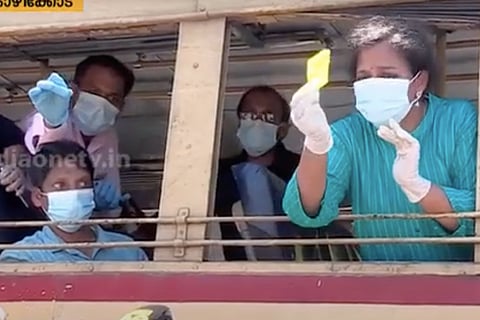 Woman stuck in bus after landing in airport 