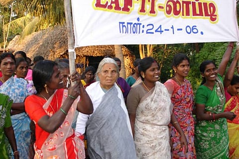 Krishnammal Jagannathan leading a protest march