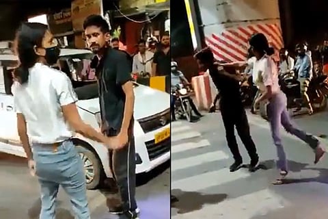 A screengrab from the video showing the woman hitting the cab driver in Lucknow