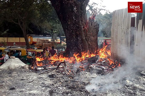  Burning tree slows down traffic on Bengaluru's MG Road for hours