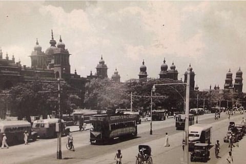 Chennai/Madras: A tram opposite Ripon Building, 1935, photo by Winston Henry