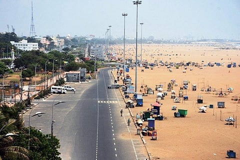 The ariel view of Marina beach in Chennai