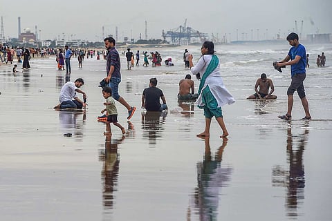People at Marina Beach in Chennai