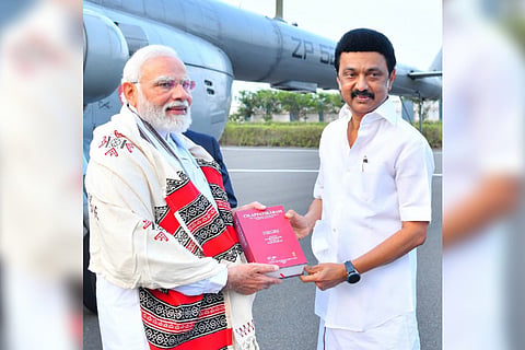 CM Stalin gifting Cilappathikaram book to PM Modi