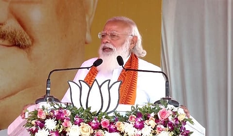 Prime Minister Modi addressing a gathering