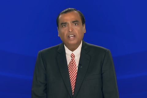 Mukesh Ambani speaking at Reliance Industries’ 45th annual general meeting.