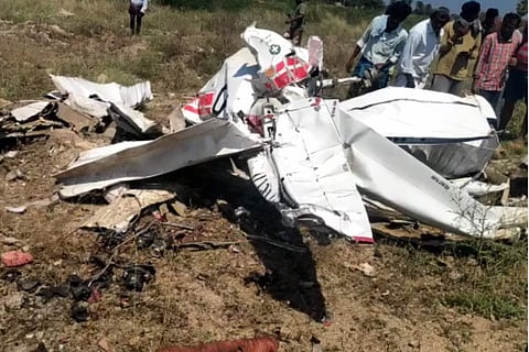 Mangled remains of the aircraft