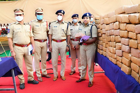 Nalgonda police with the seized ganja