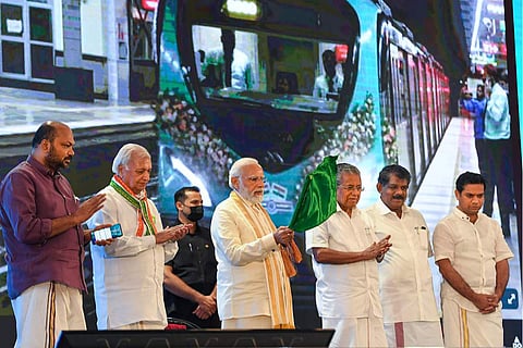 Prime Minister Minister Narendra Modi inaugurates various projects of Kochi Metro and Indian Railways, in Kochi, Kerala, 