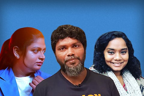 Singer Isaivani (L), filmmaker Pa Ranjith, and Dalit activist Thenmozhi Soundararajan (R)