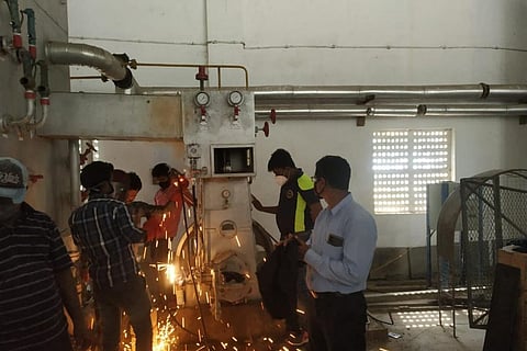 A defunct oxygen plant being fixed in Nellore by Navy officers from Vizag