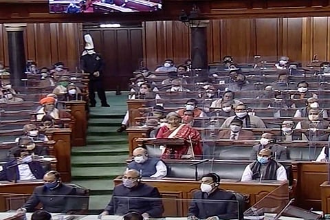 Nirmala Sitharaman presenting the budget 