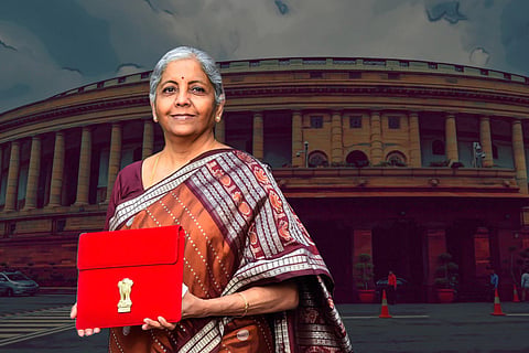 Photo of Nirmala Sitharaman with the Parliament in the background