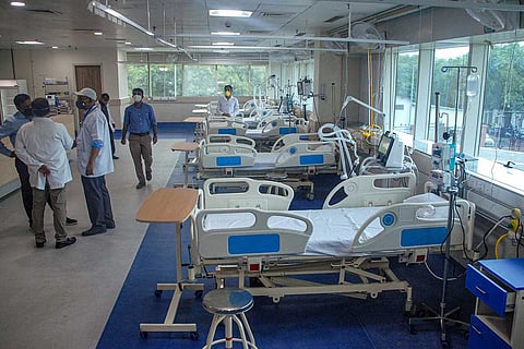 Unoccupied hospital beds at a COVID hospital in Noida