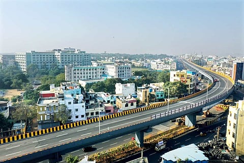 The newly inaugurated flyover at the Owaisi-Midhani junction in Hyderabad