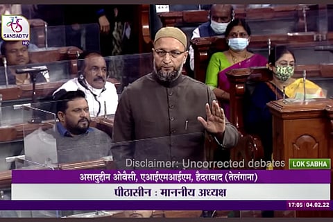 A screenshot from Owaisi's speech in Parliament speaking about the attack against him