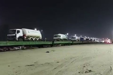 Empty tankers being transported by rail from Maharashtra to Vizag to bring back medical oxygen 