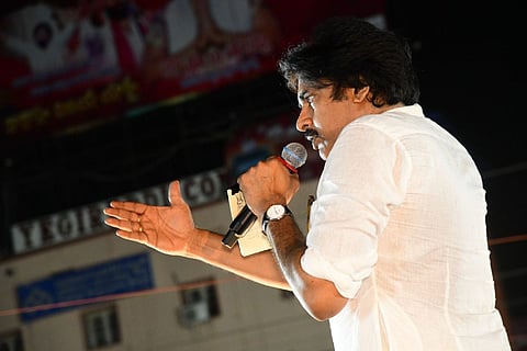Pawan Kalyan addressing a public meeting in Eluru, Andhra Pradesh 