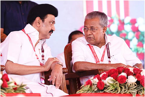 Tamil Nadu CM MK Stalin and Kerala CM Pinarayi Vijayan at a seminar organised by the CPI(M) as part of its 23rd Party Congress